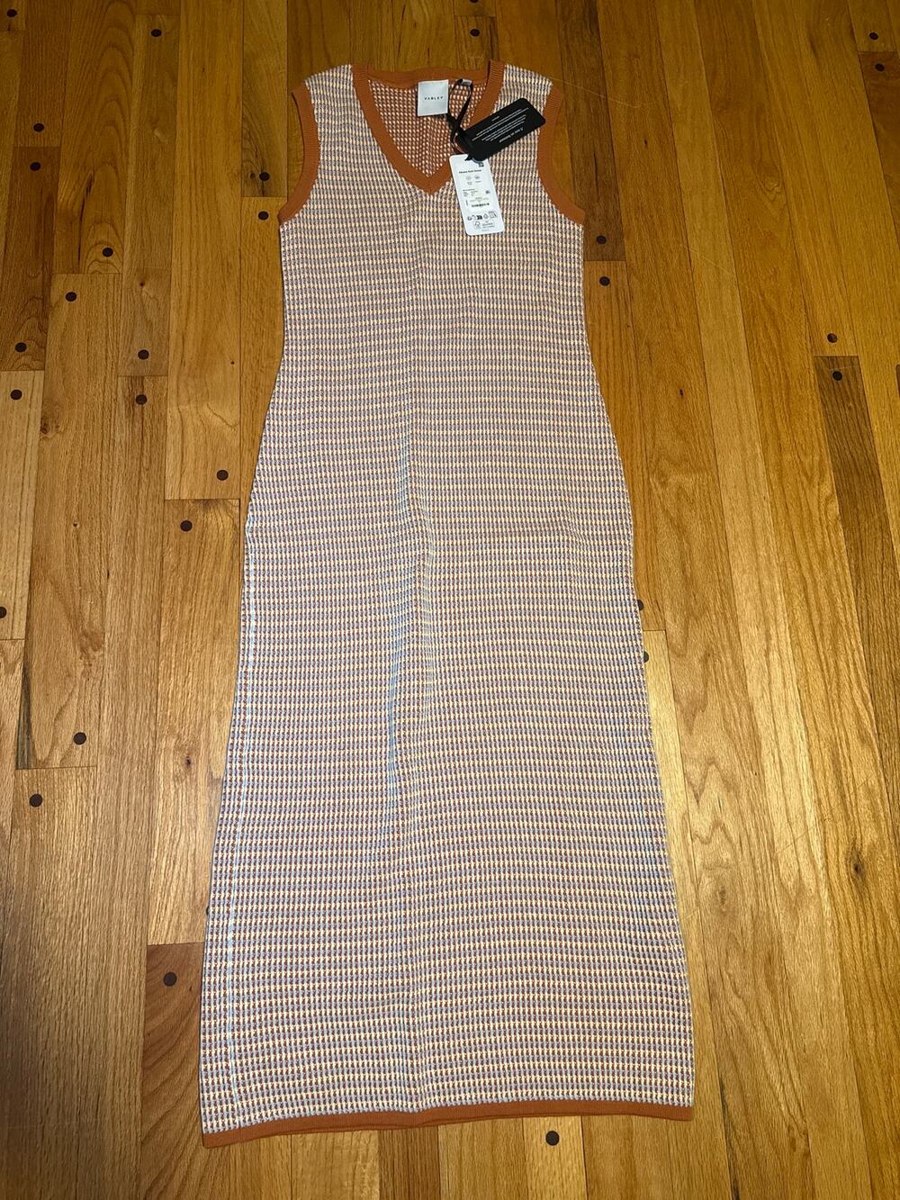 NEW Varley Albane Knit Maxi Dress XS Caramel Clay Textured Sleeveless